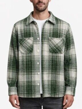 Common People Dude Overshirt Men's Plaid Button-Up Shirt Shacket Jacket Size XL